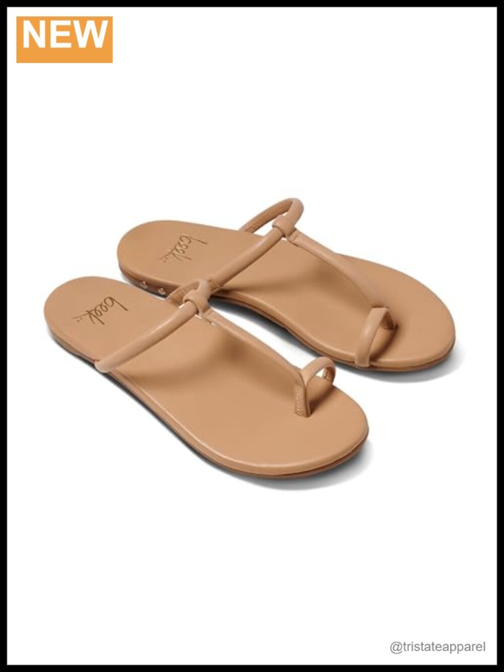 Leather T-Strap Slip-On Sandal with Toe Ring & Molded Arch
